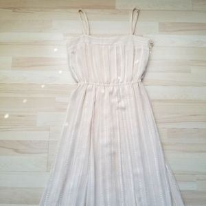 Cream Striped, Flowy Maxi Dress w/ Adjustable Spaghetti Straps Fully Lined